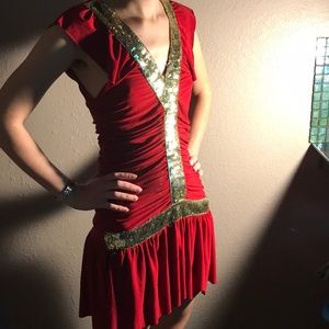 Flapper style 1920’s  Red and gold sequence dress